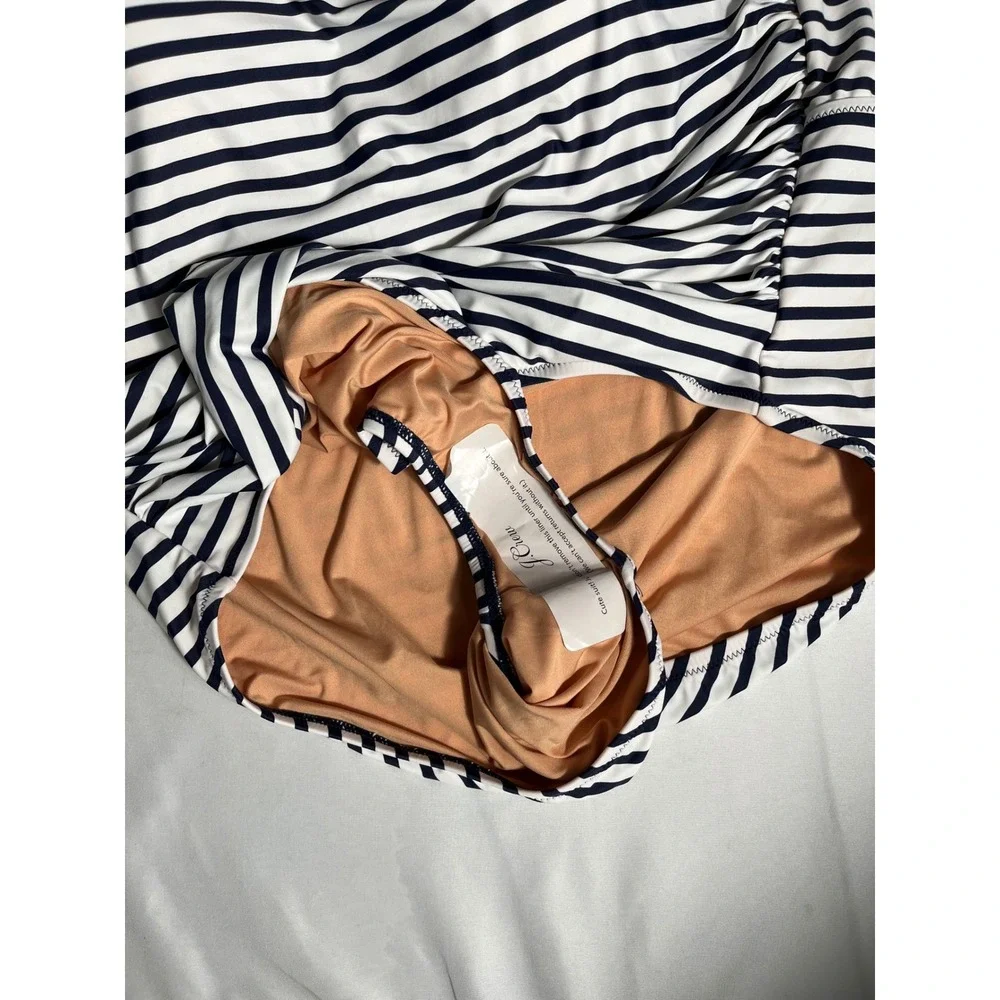 J.Crew Re-Imagined‎ One-Shoulder Ruched One-Piece Swimsuit Navy White Stripe 24